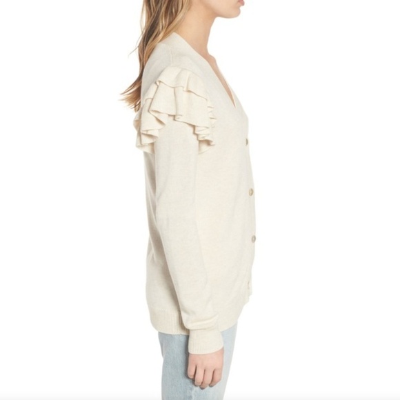NEW Hinge Ruffle Sleeve Cream Button Cardigan XXS - Picture 1 of 3